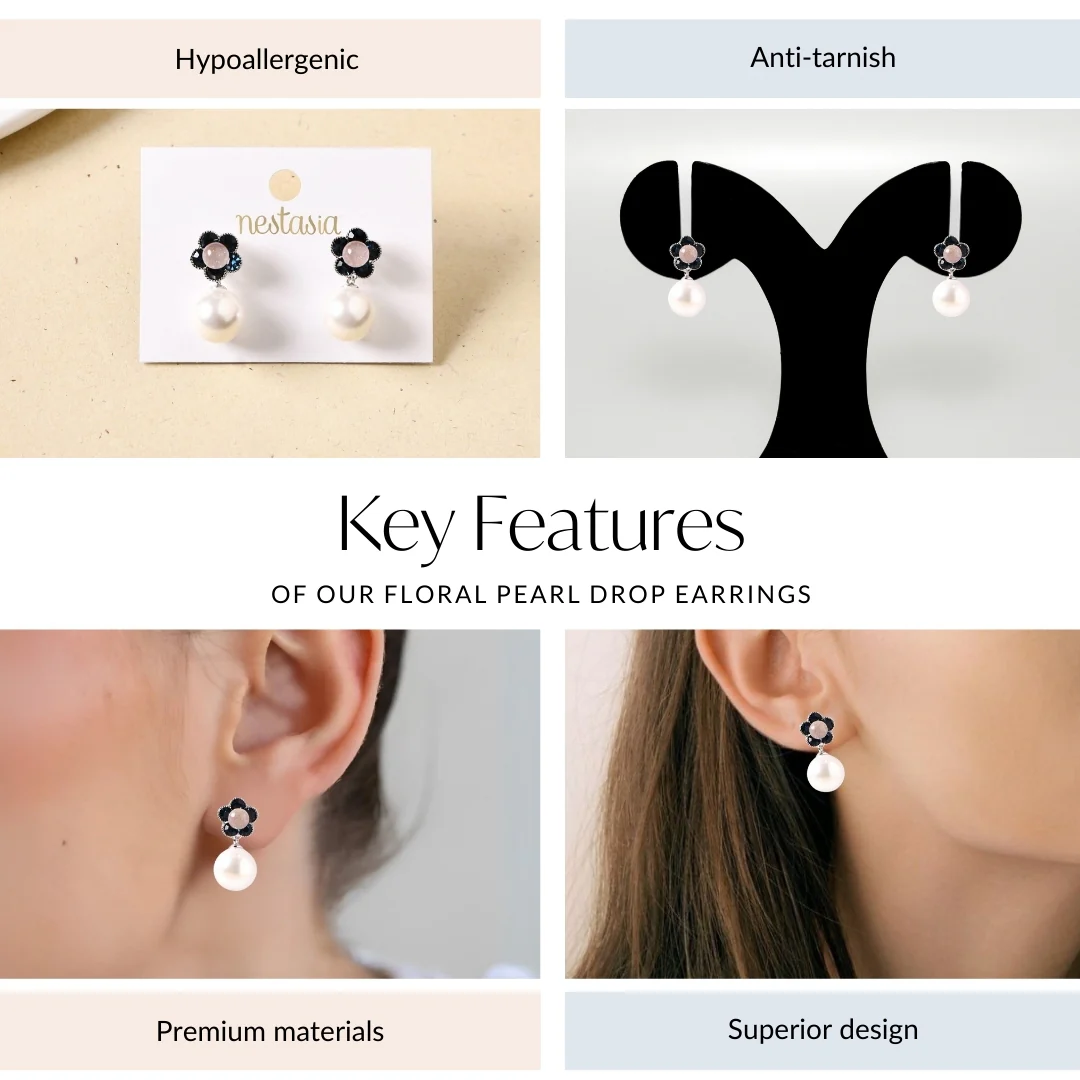 Floral Pearl Drop Earrings - Image 4