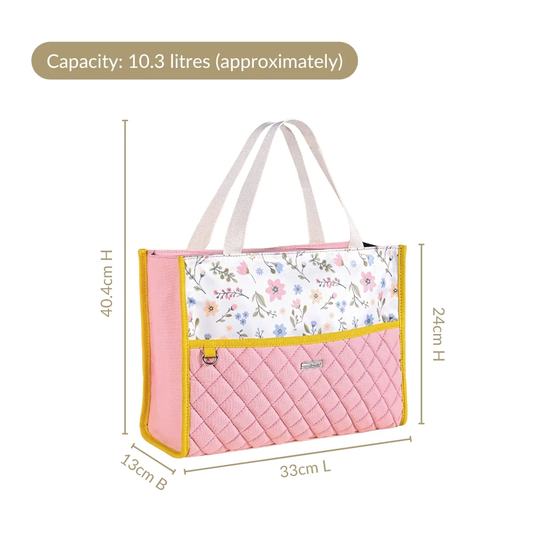 Floral Pink Quilted Multipurpose Lunch Bag - Image 3