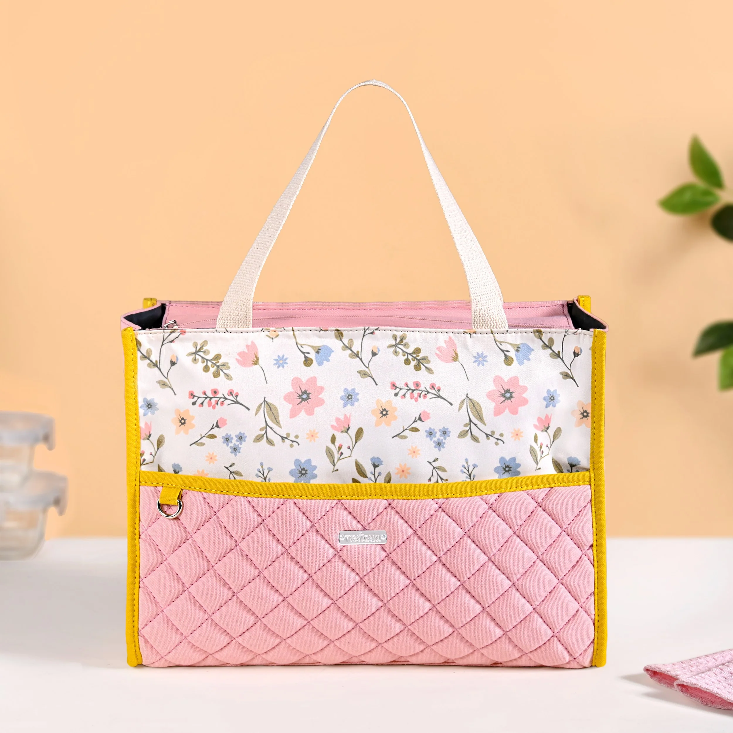Floral Pink Quilted Multipurpose Lunch Bag - Image 9