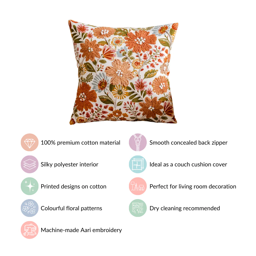 Floral Pop Embroidered Cushion Cover 16x16 Inch - Image 4