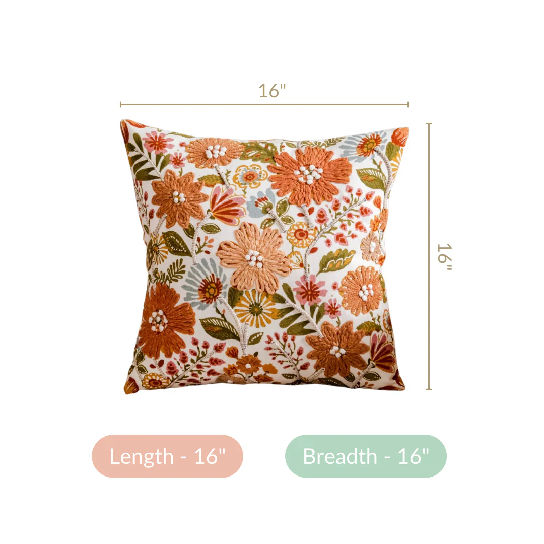 Floral Pop Embroidered Cushion Cover 16x16 Inch - Image 5