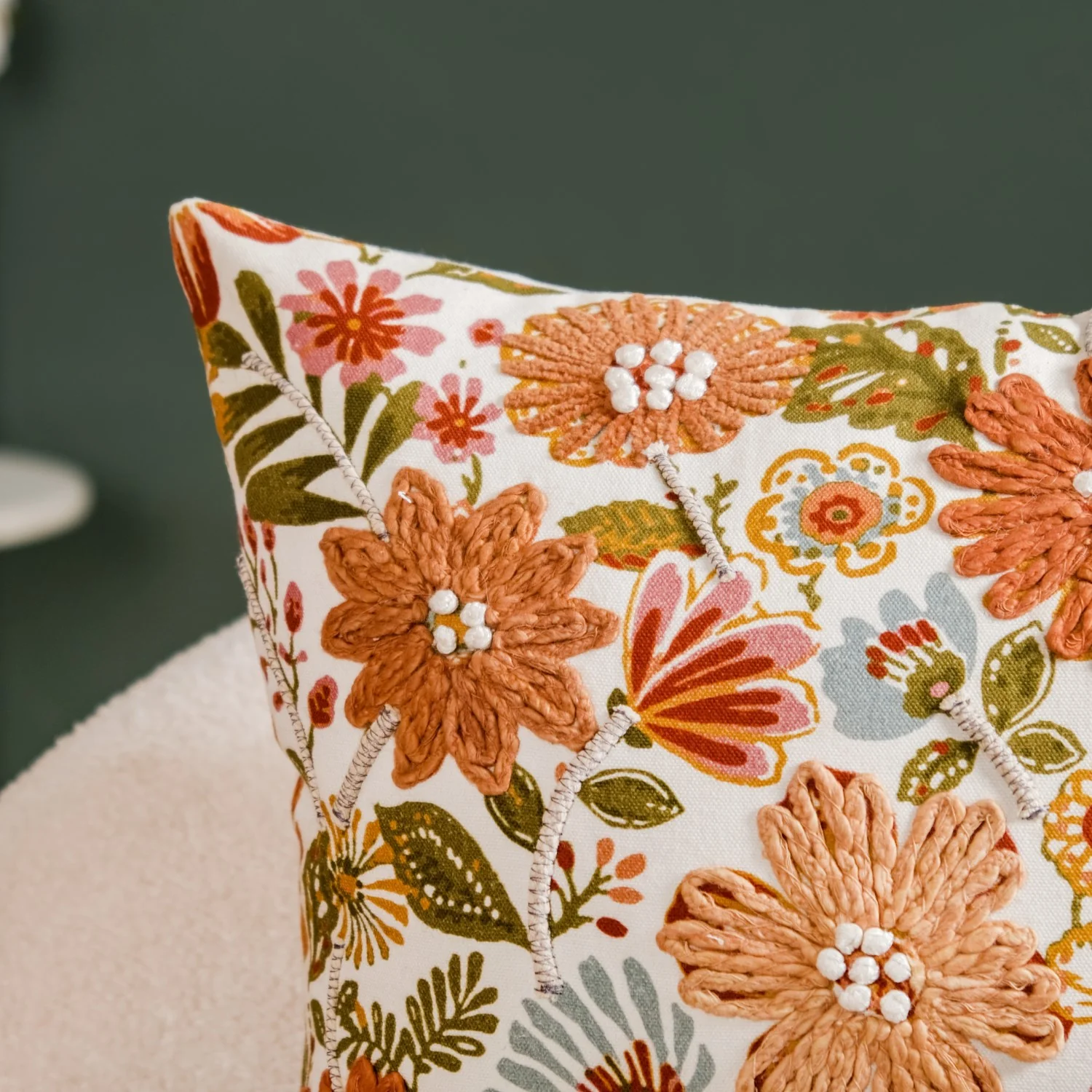 Floral Pop Embroidered Cushion Cover 16x16 Inch - Image 7
