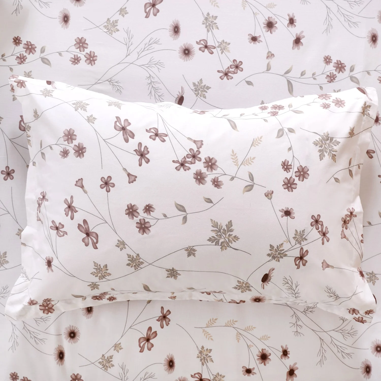 Floral Printed 180 TC Pure Soft Cotton King Size Night Bedsheet Set Taupe 275x275 cm - Image 3