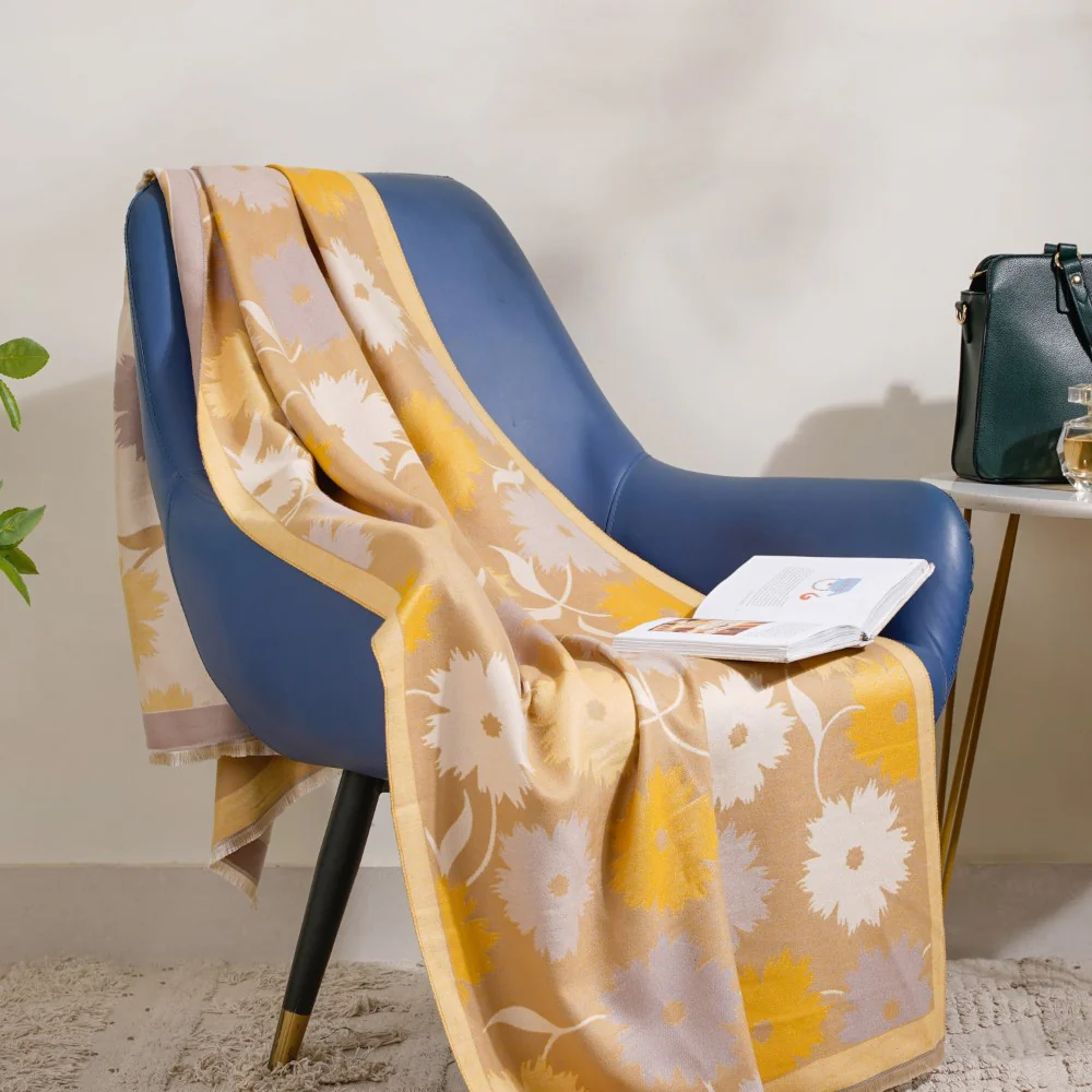 Floral Printed Winter Scarf Yellow - Image 4