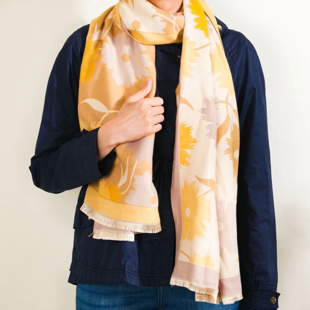Floral Printed Winter Scarf Yellow - Image 7