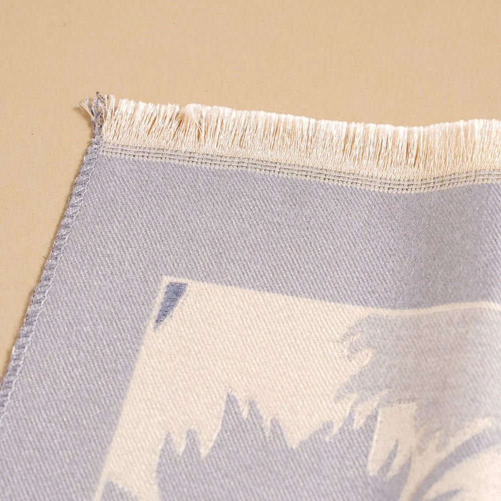 Floral Printed Woolen Scarf Blue - Image 9