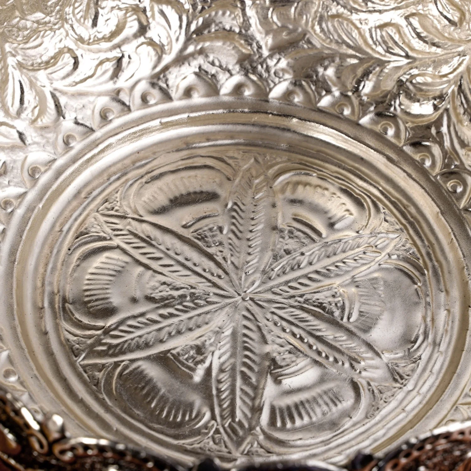 Floral Pure Brass Urli With Silver Polish 17cm - Image 6