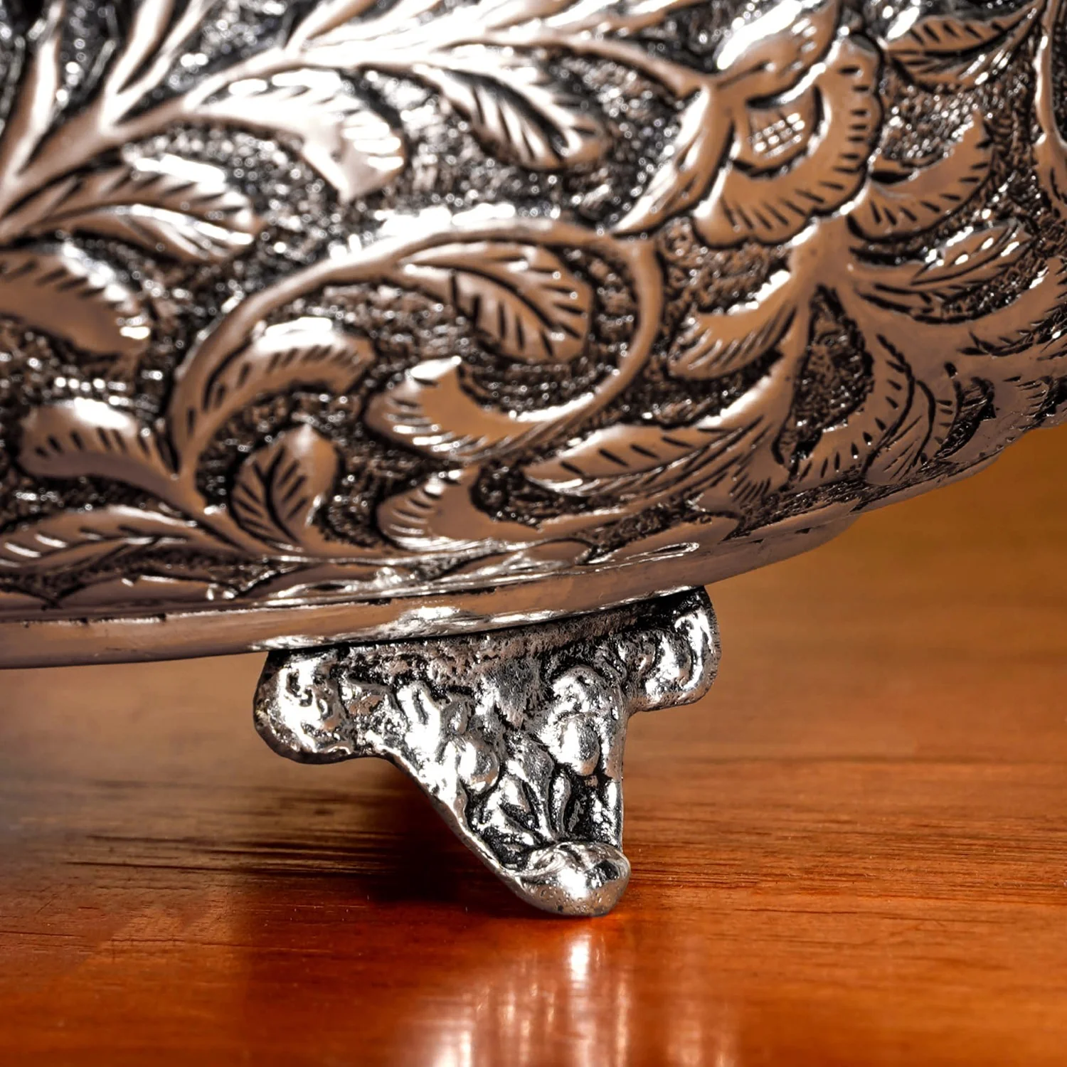 Floral Pure Brass Urli With Silver Polish 17cm - Image 8