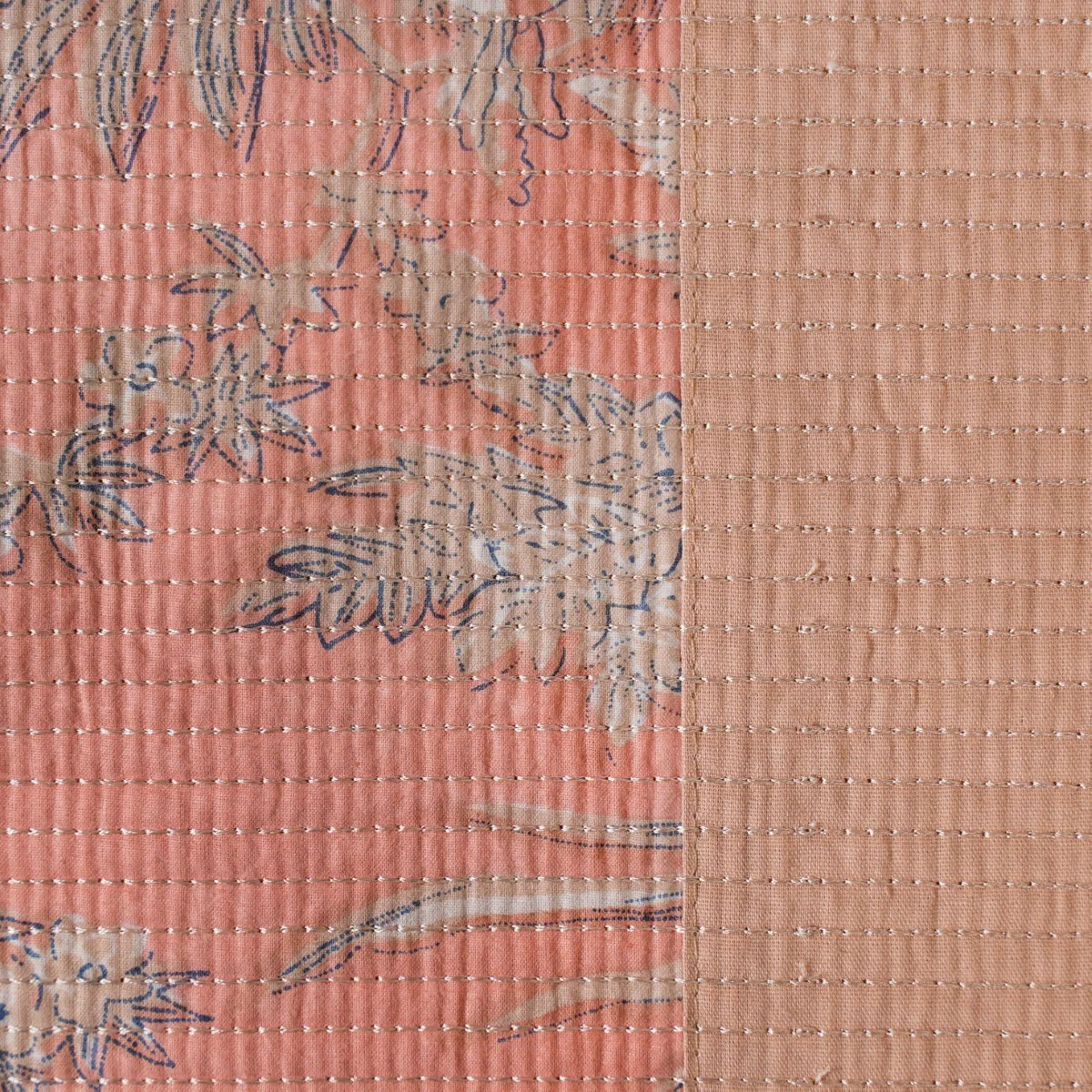 Floral Quilted Cotton King Size Bed Cover Peach Pink 102x93 Inch - Image 6