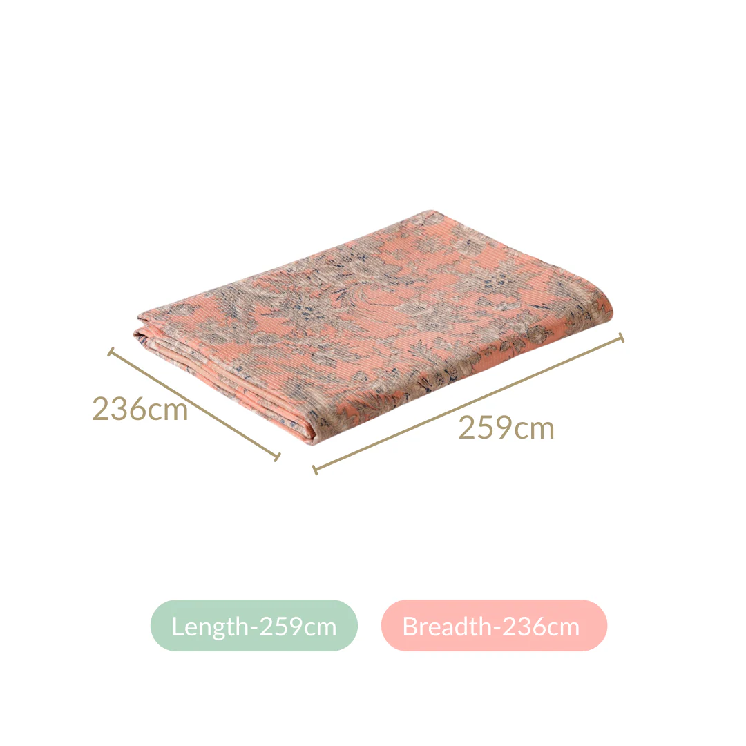 Floral Quilted Cotton King Size Bed Cover Peach Pink 102x93 Inch - Image 9
