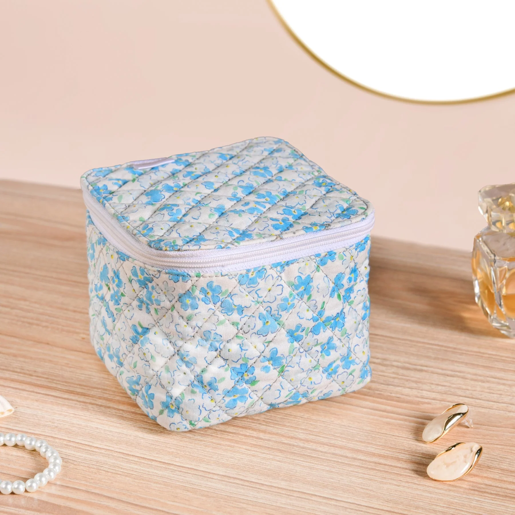 Floral Quilted Jewellery Storage Bag With Pouch Set Of 6 Blue - Image 10