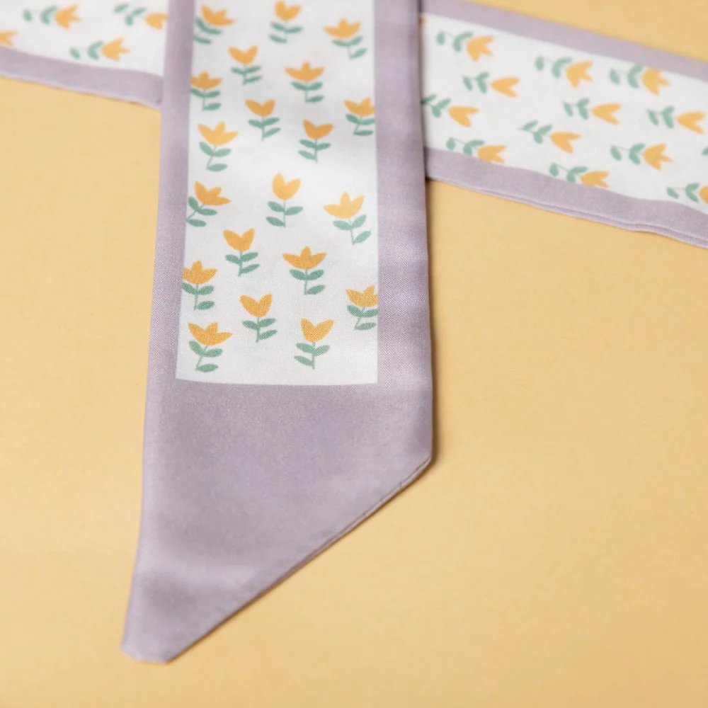 Floral Satin Skinny Scarf Multicolour 34 Inch Set of 2 - Image 12