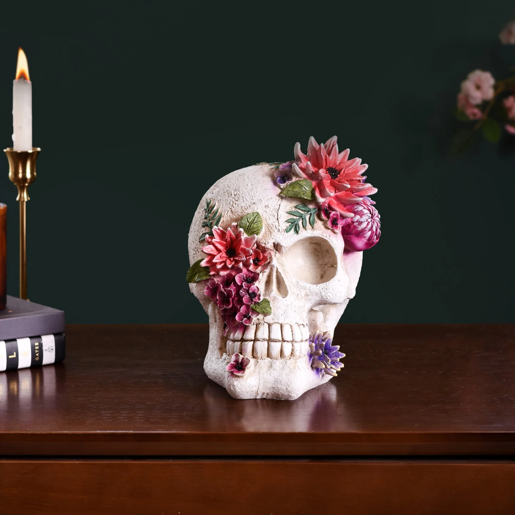 Floral Skull Decor Object - Image 2