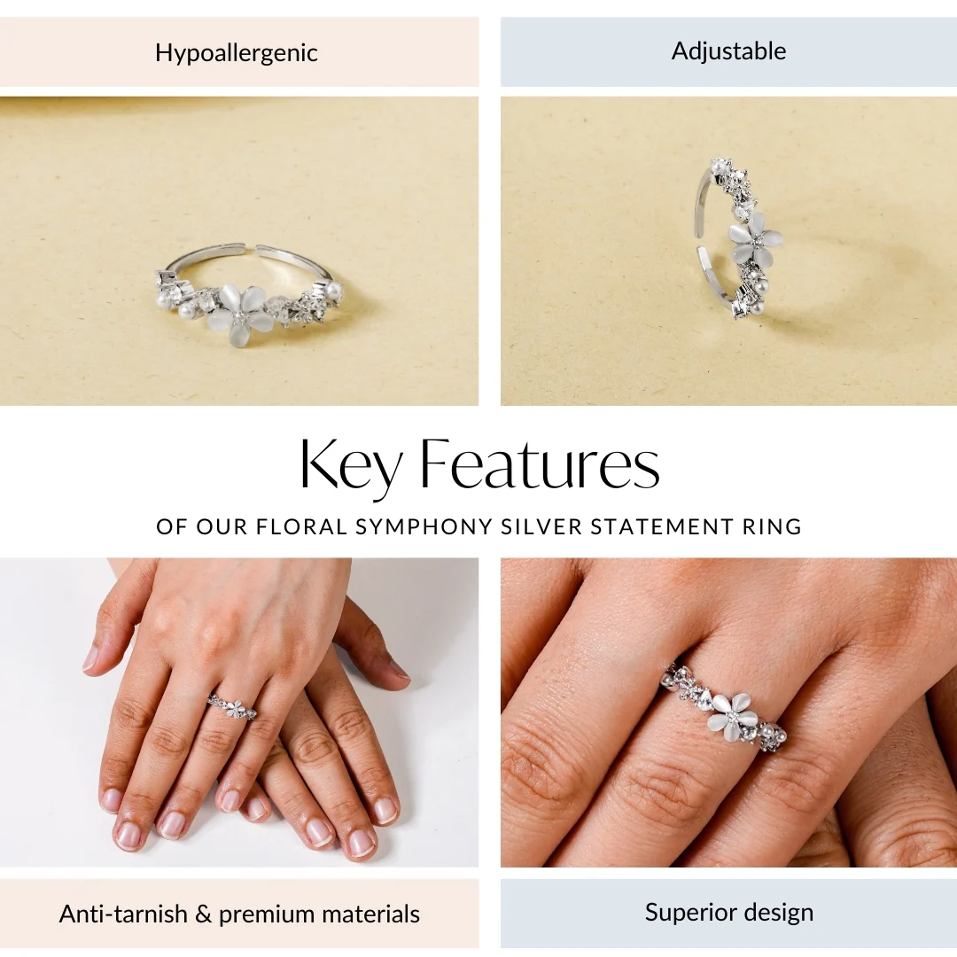 Floral Symphony Silver Statement Ring - Image 4