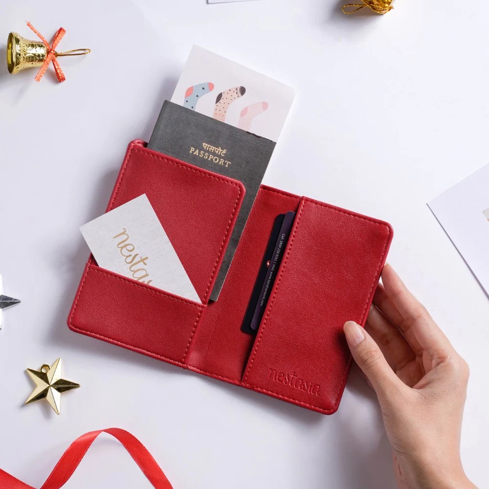 Floret Stocking Embroidered Passport Cover Red - Image 2