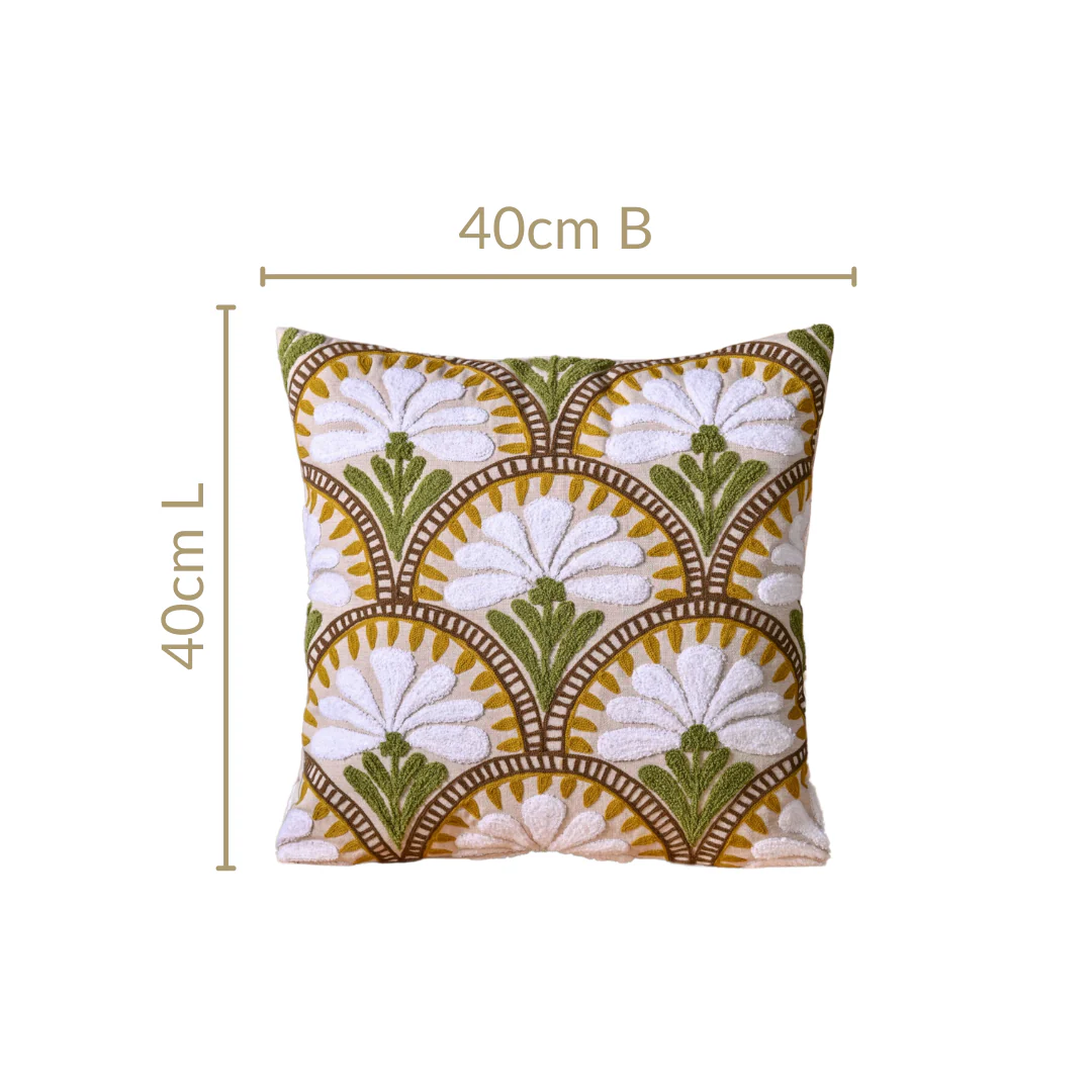 Flower Arches Embroidered Cushion Cover Beige 40x40cm - Image 4