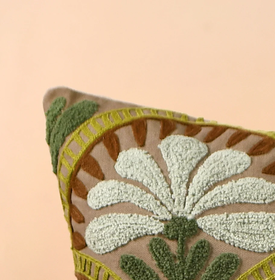 Flower Arches Embroidered Cushion Cover Green 40x40cm - Image 6