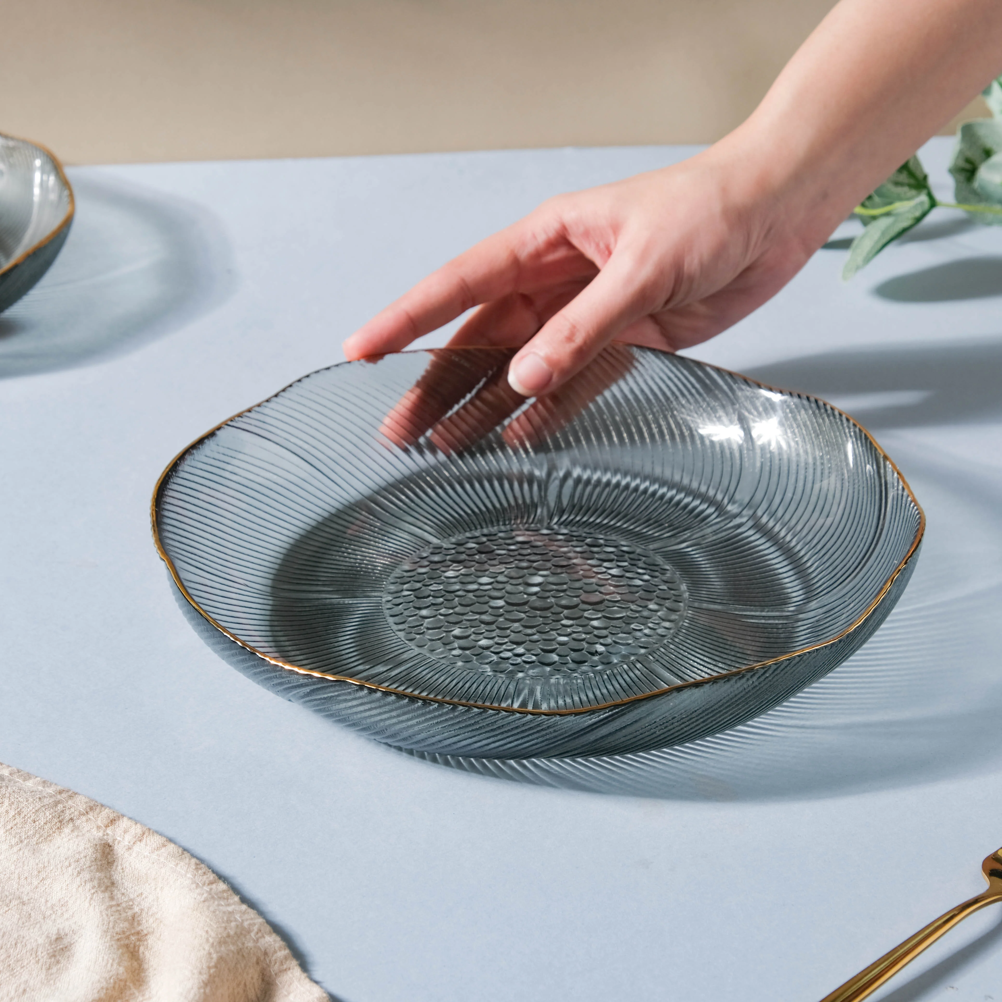 Flower Glass Pasta Plate Grey - Image 2