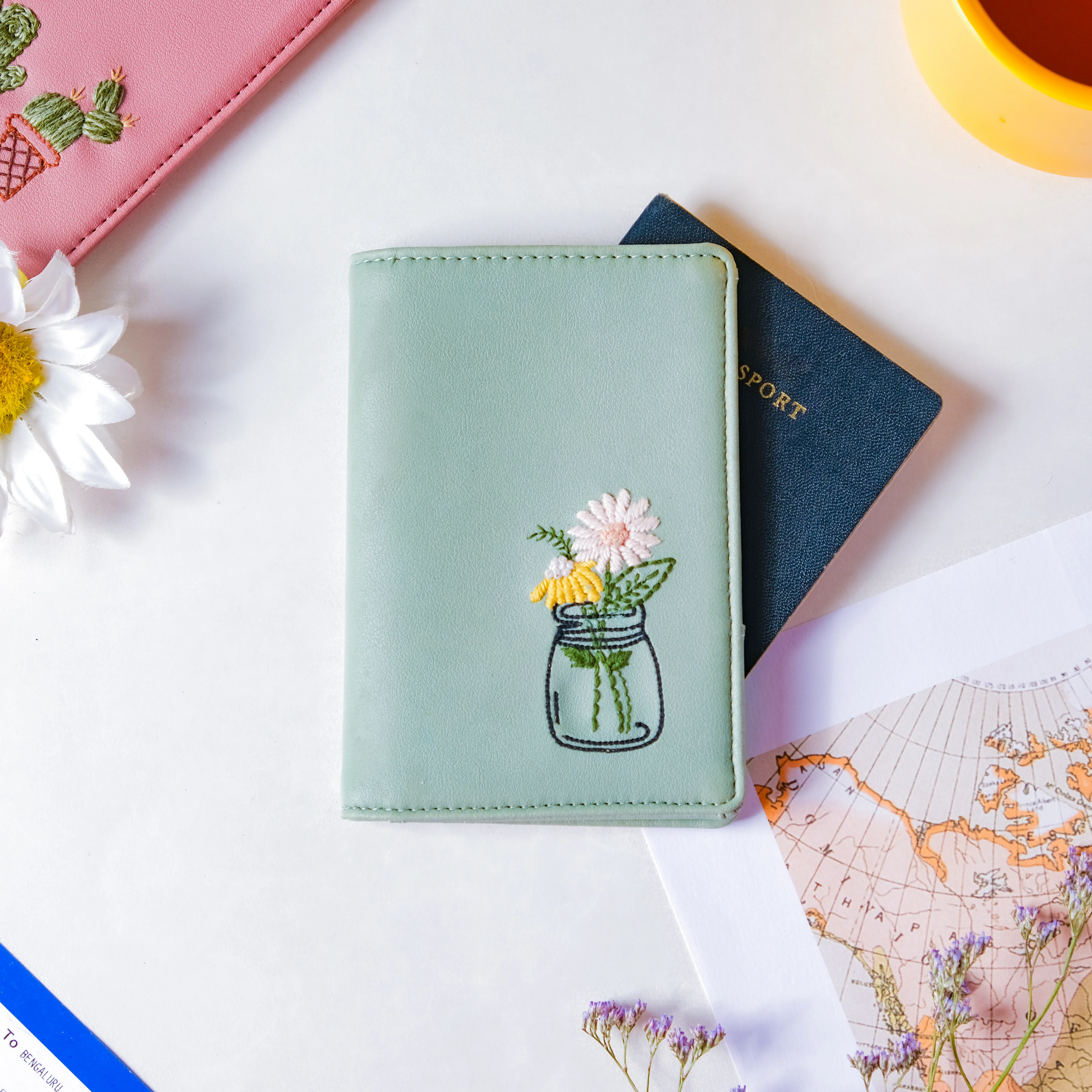Flower Jar Two Fold Passport Cover Green - Image 5