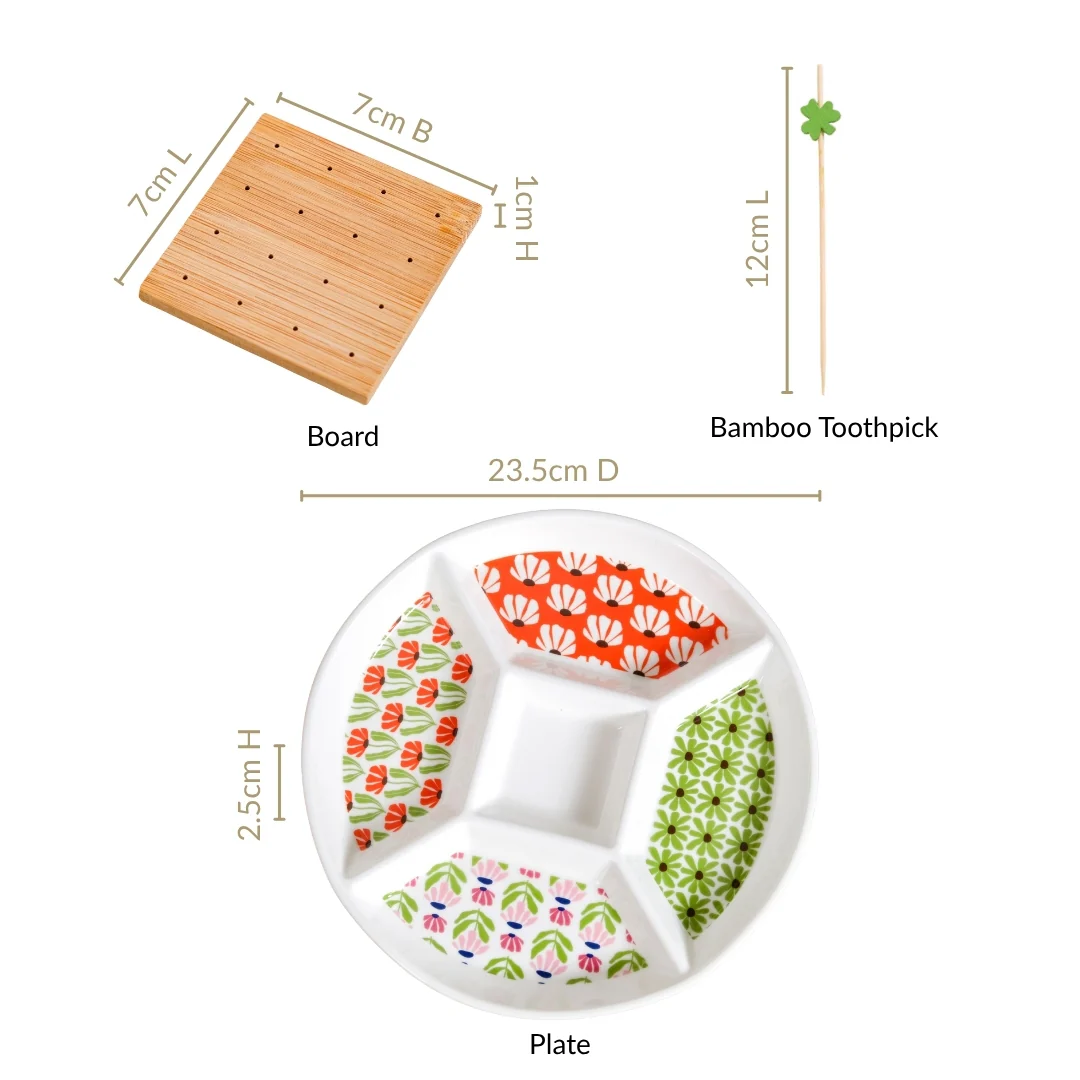 Flower Power Ceramic Section Plate With Toothpick Set 23cm - Image 4