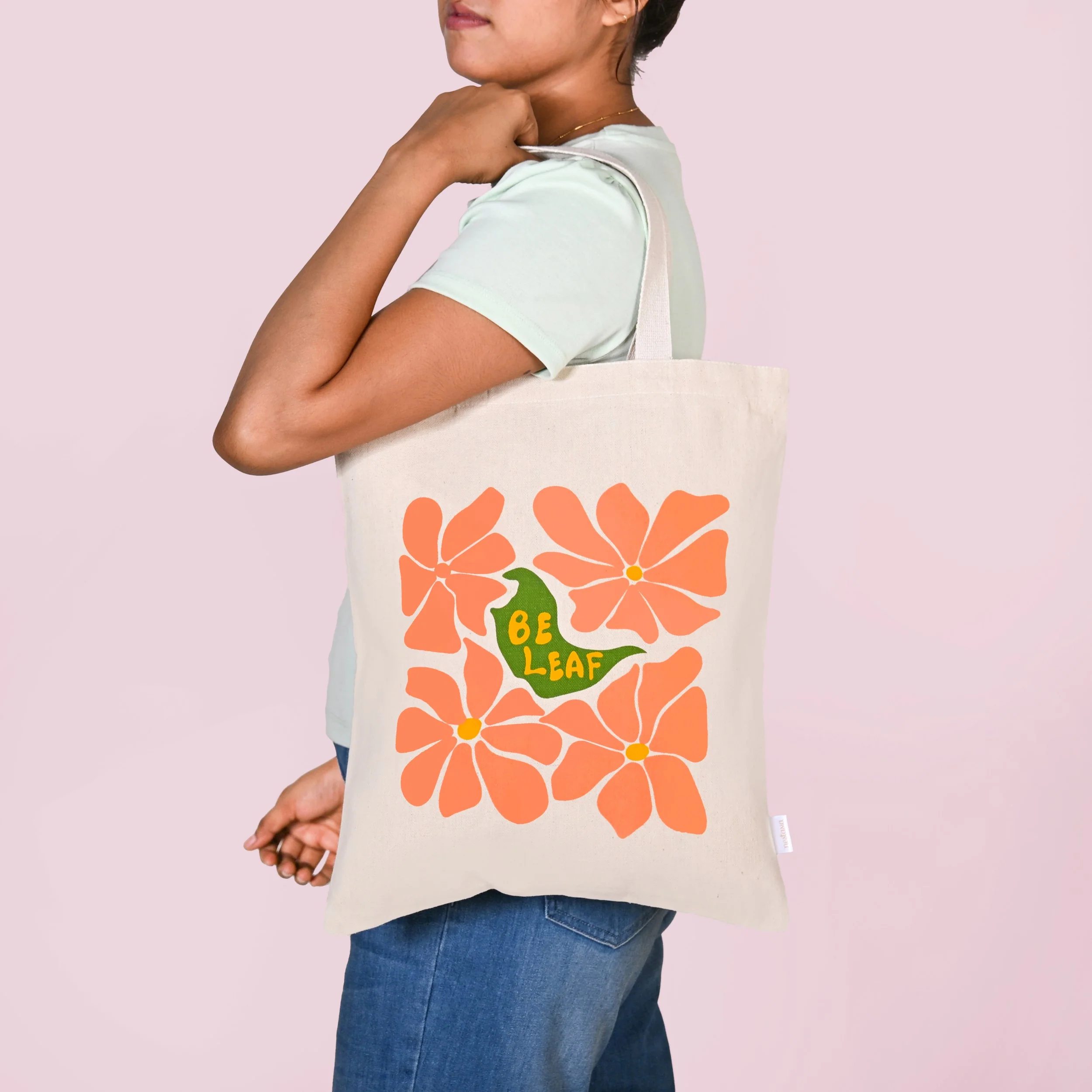 Flower Power Reusable Printed Canvas Tote Bag Set Of 2 - Image 2