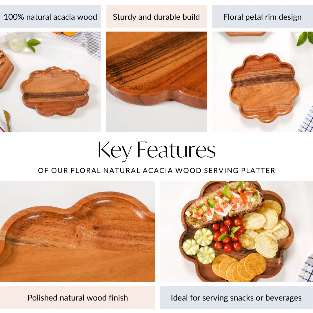 Flower Shaped Acacia Wood Serving Platter - Image 5