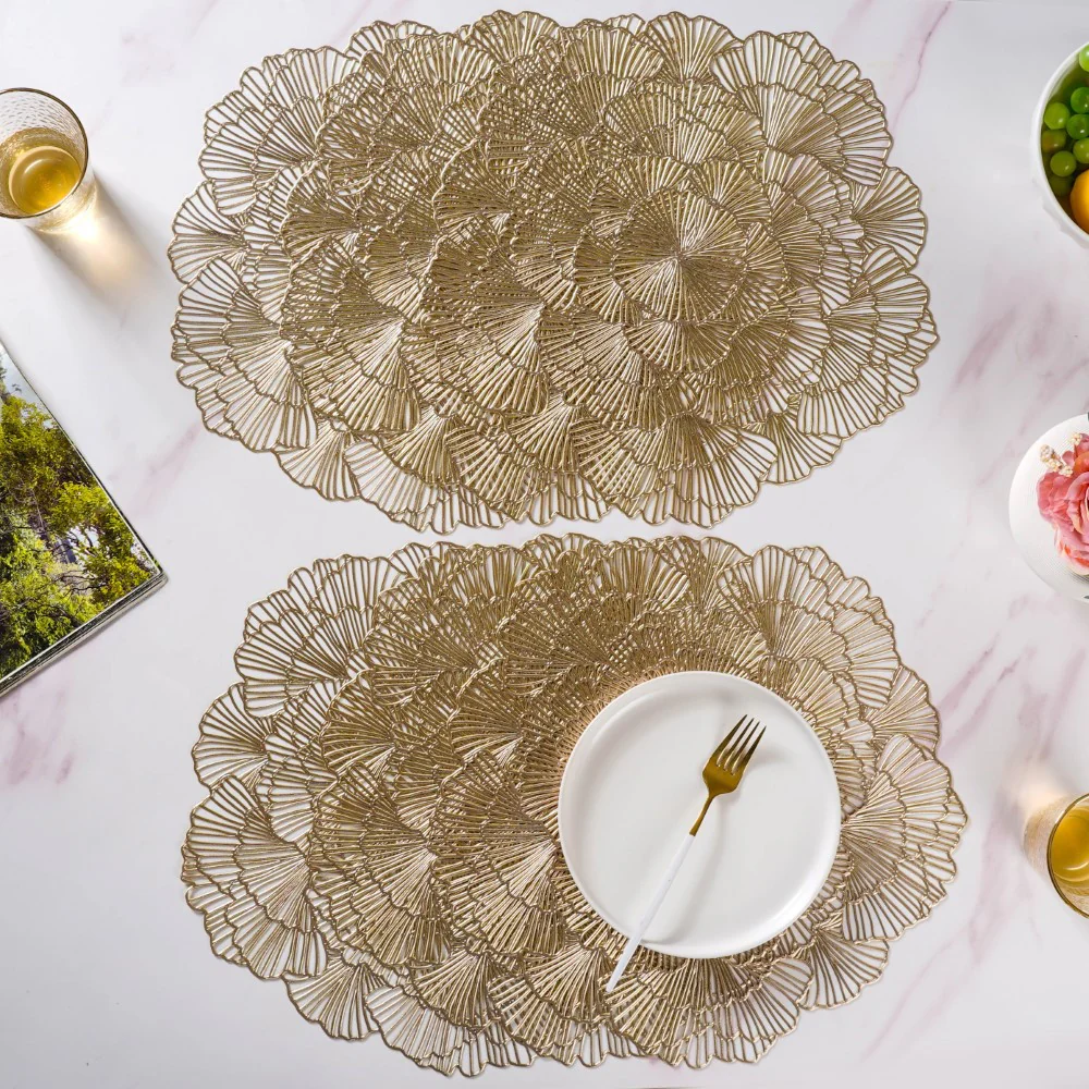 Flower Table Mat Gold Set Of 6 15 Inch - Image 3