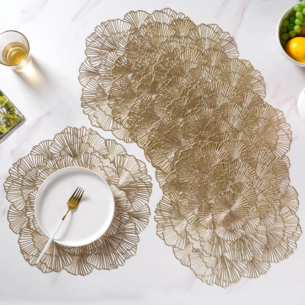 Flower Table Mat Gold Set Of 6 15 Inch - Image 8
