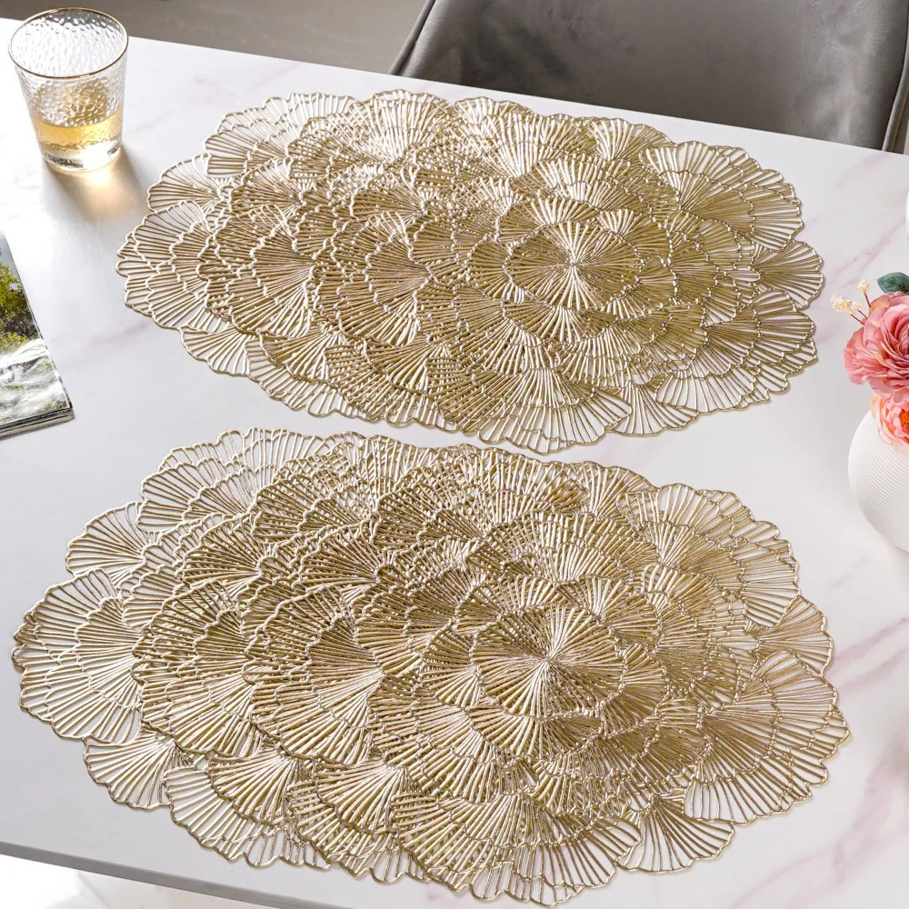 Flower Table Mat Gold Set Of 6 15 Inch - Image 9