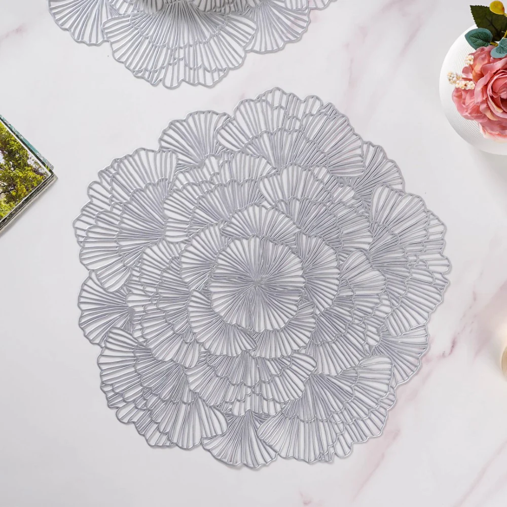 Flower Table Mat Silver Set Of 6 15 Inch - Image 3