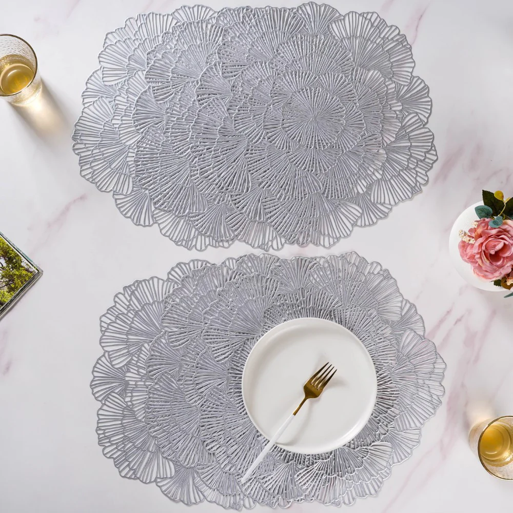 Flower Table Mat Silver Set Of 6 15 Inch - Image 9
