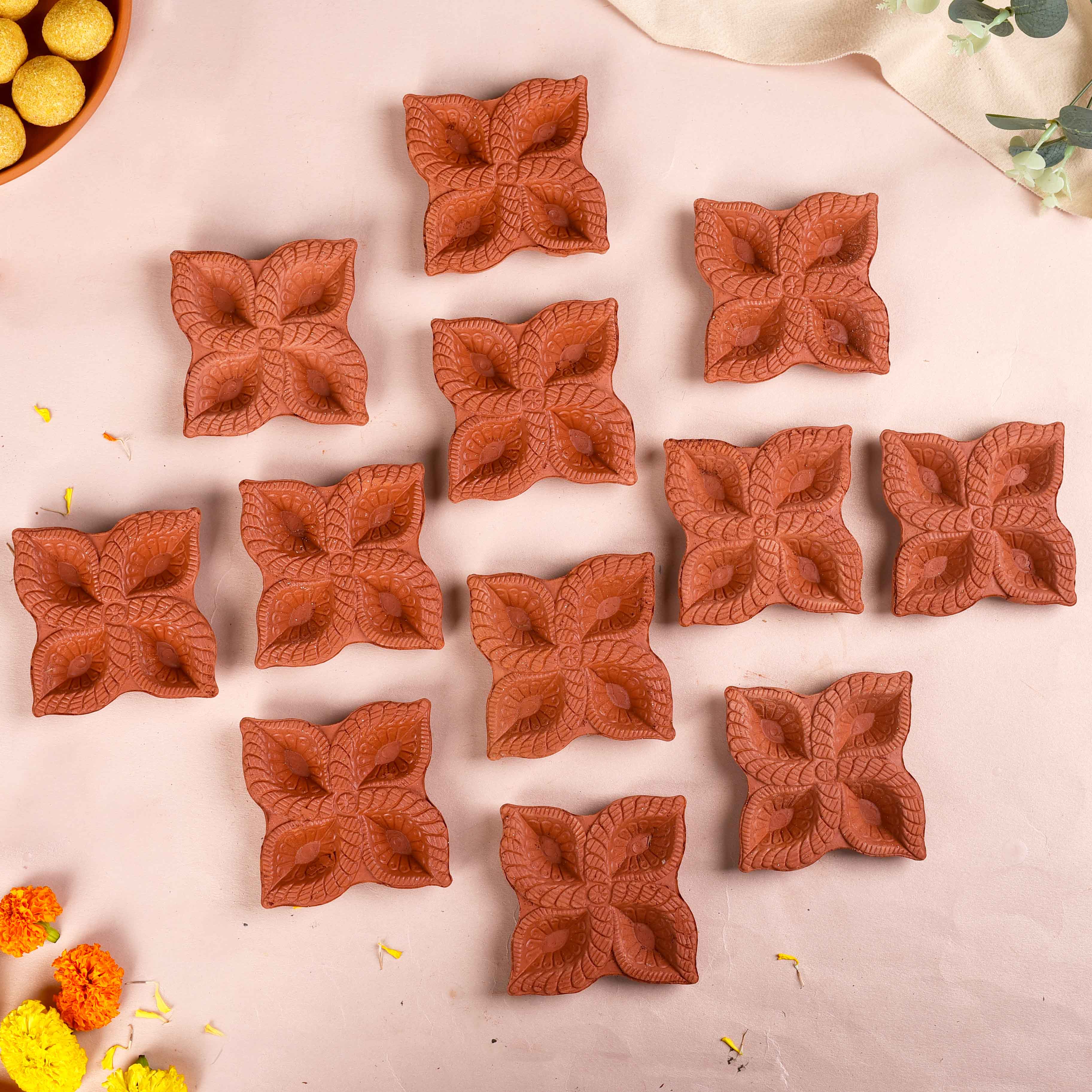 Flower Terracotta Diyas Set Of 48 - Image 6