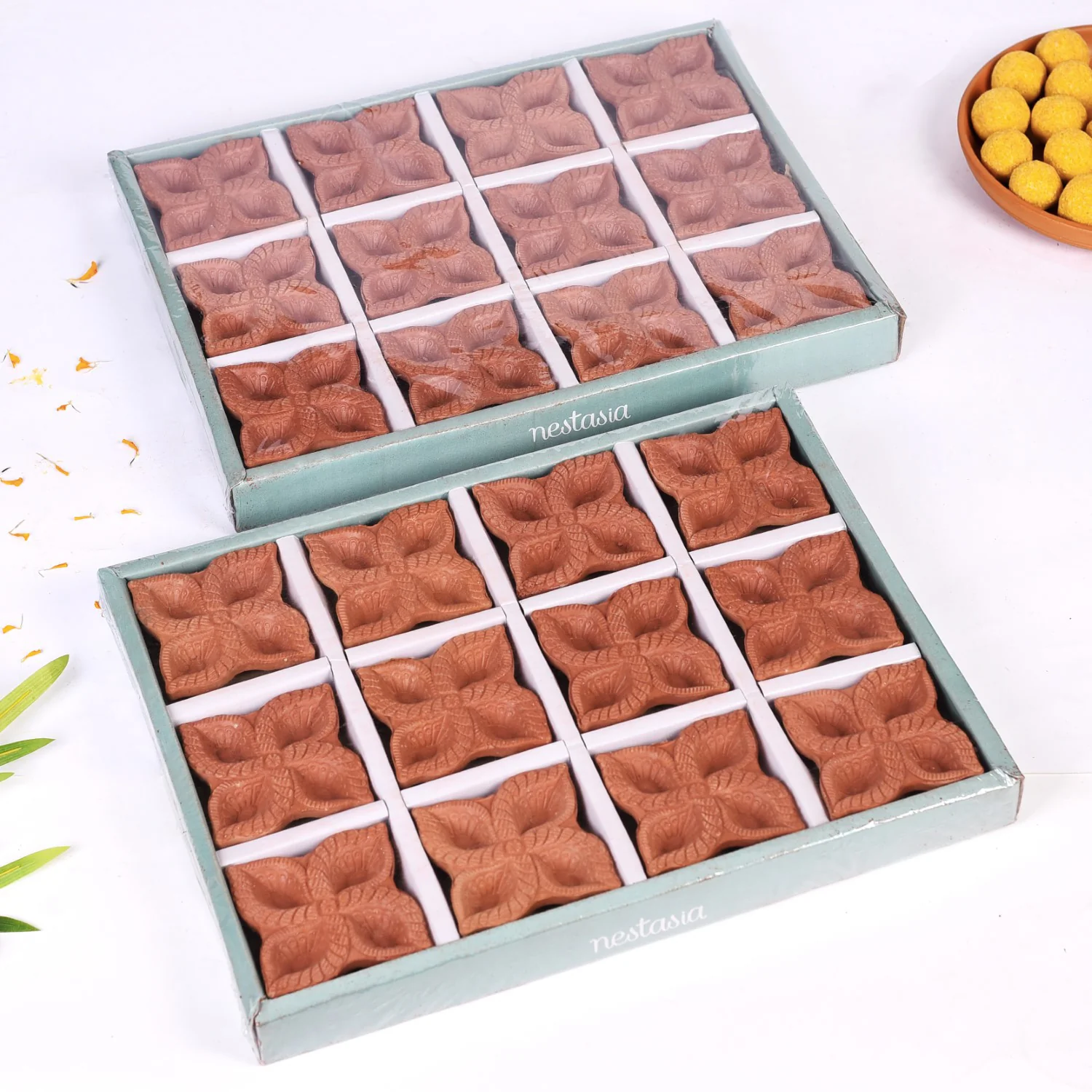 Flower Terracotta Diyas Set Of 48 - Image 8