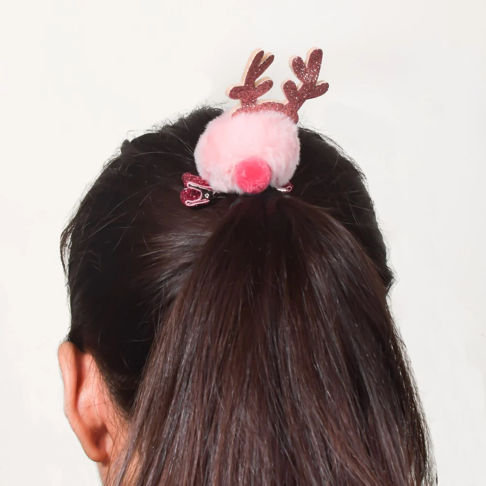 Fluffy Reindeer Hairpin Baby Pink - Image 3