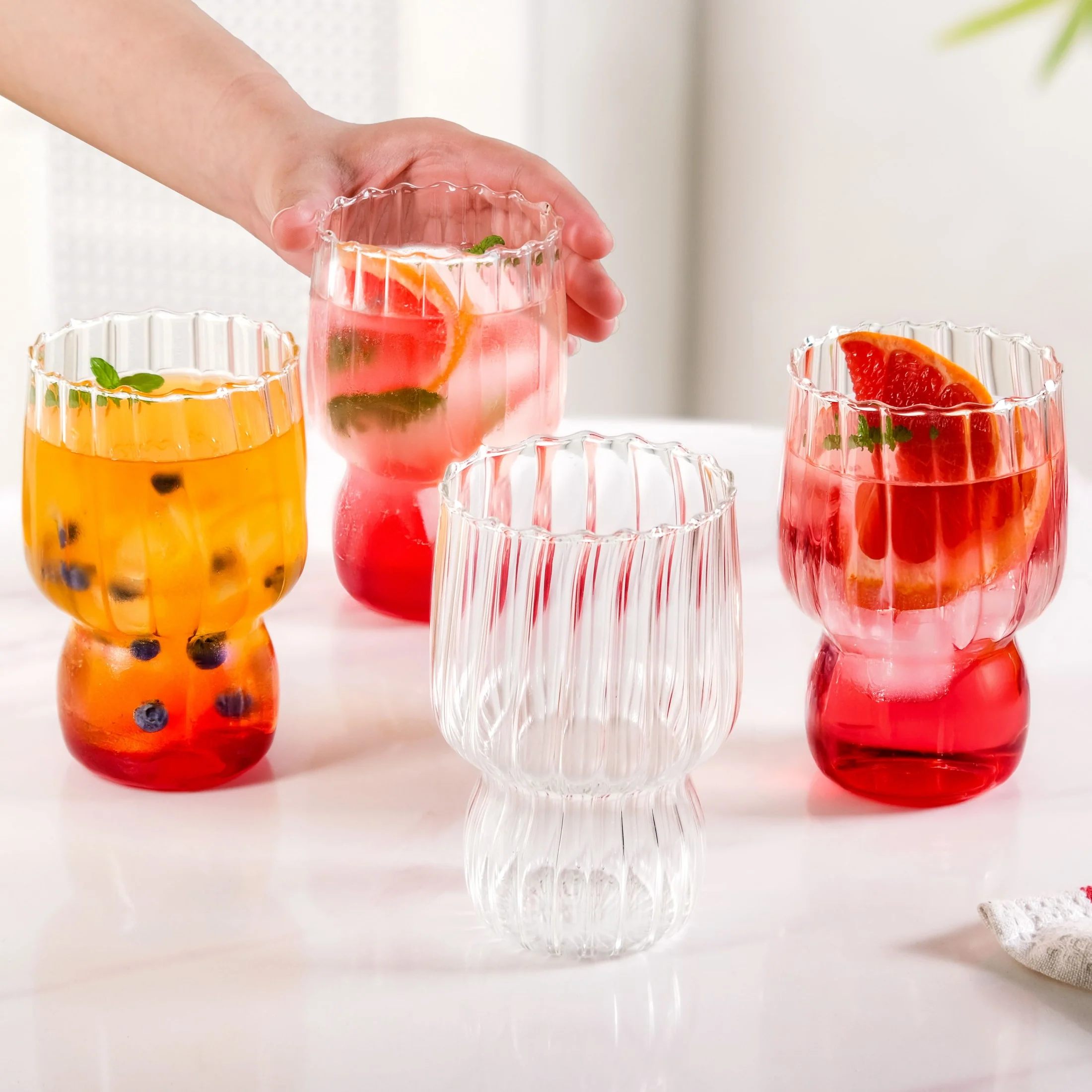 Fluted Borosilicate Glass Tumblers Set Of 4 460ml - Image 2