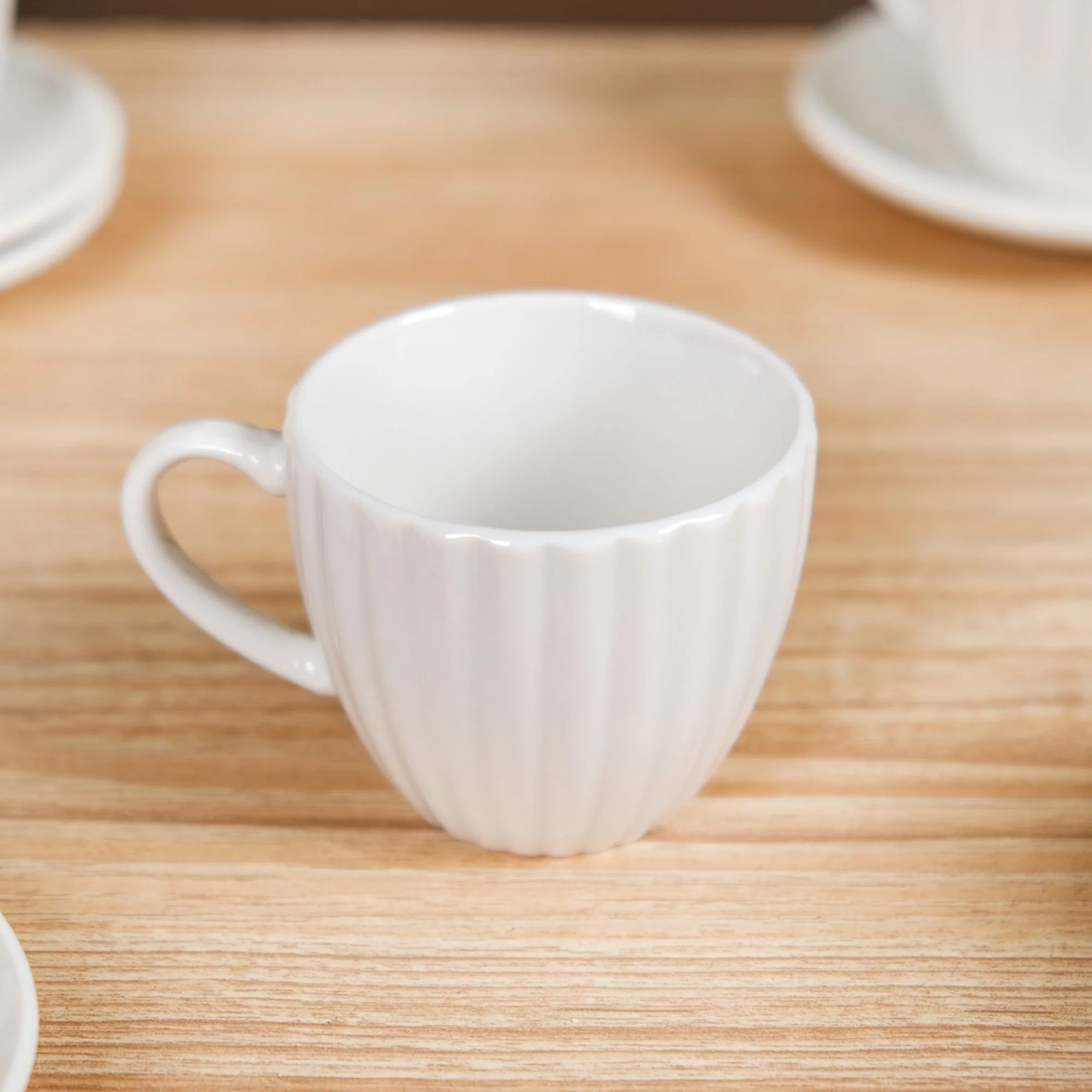 Fluted Ceramic Small Tea Cup And Saucer Set Of 6 100ml - Image 6