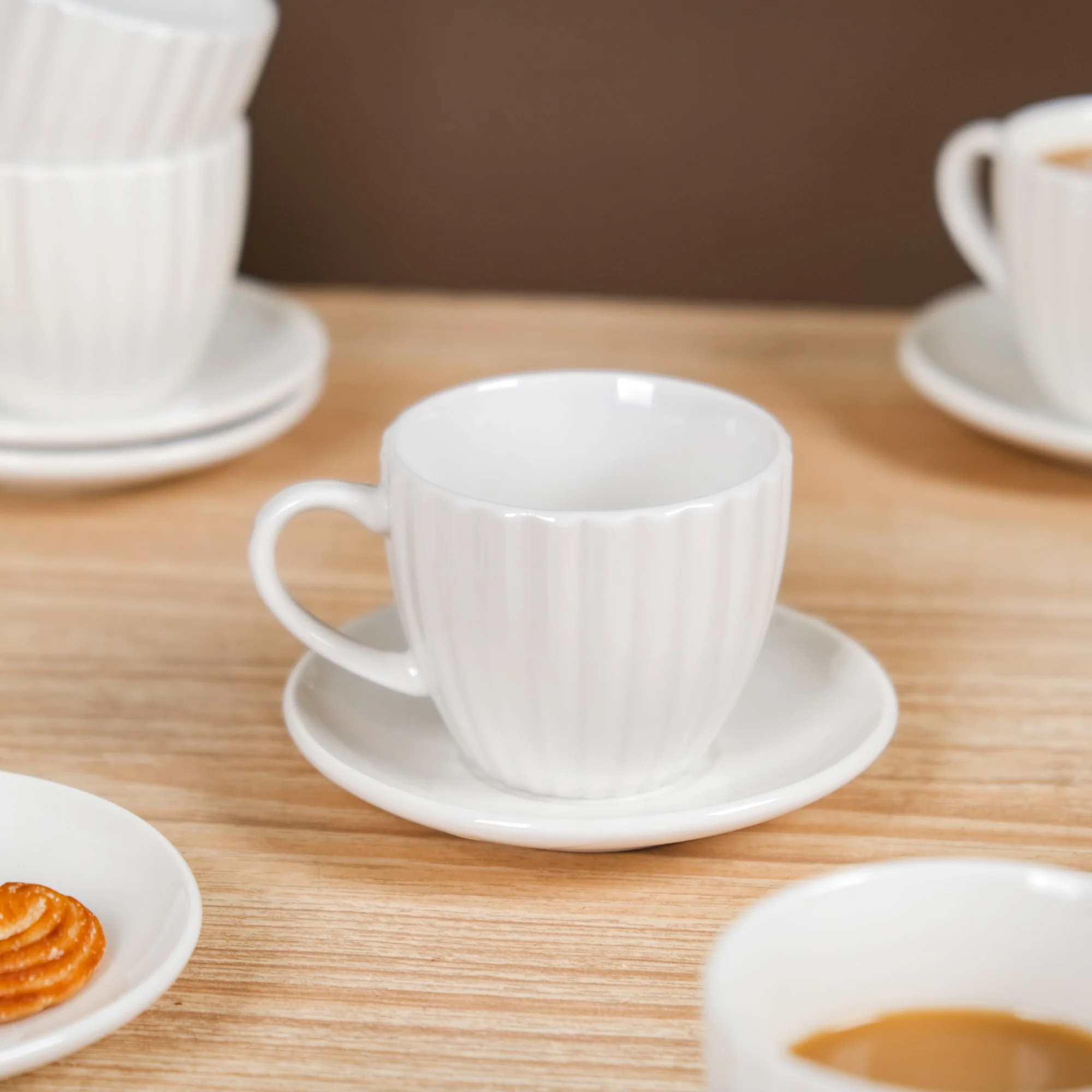 Fluted Ceramic Small Tea Cup And Saucer Set Of 6 100ml - Image 8