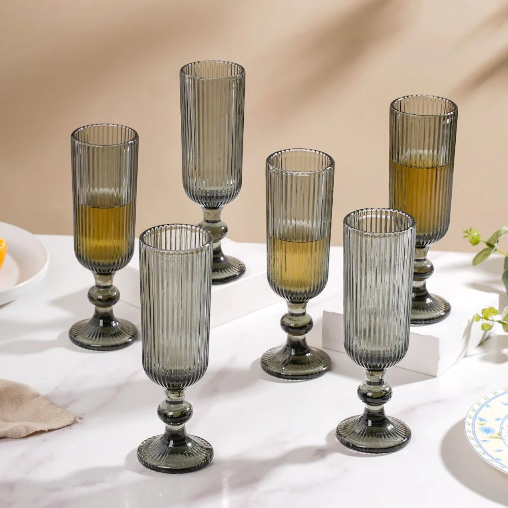 Fluted Champagne Glass Ash Grey Set Of 6 250ml