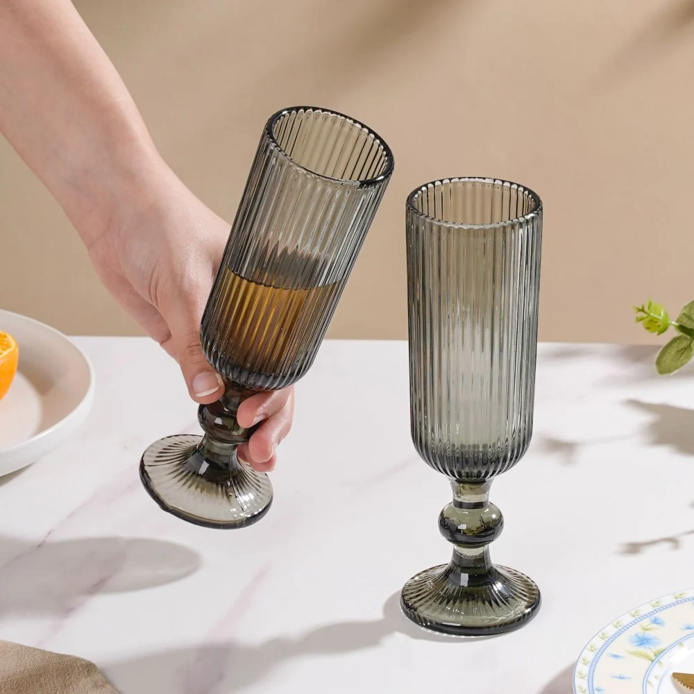 Fluted Champagne Glass Ash Grey Set Of 6 250ml - Image 2