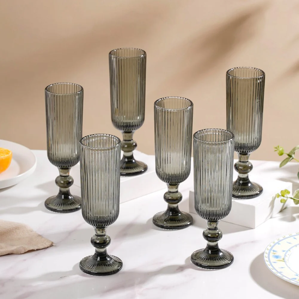 Fluted Champagne Glass Ash Grey Set Of 6 250ml - Image 4