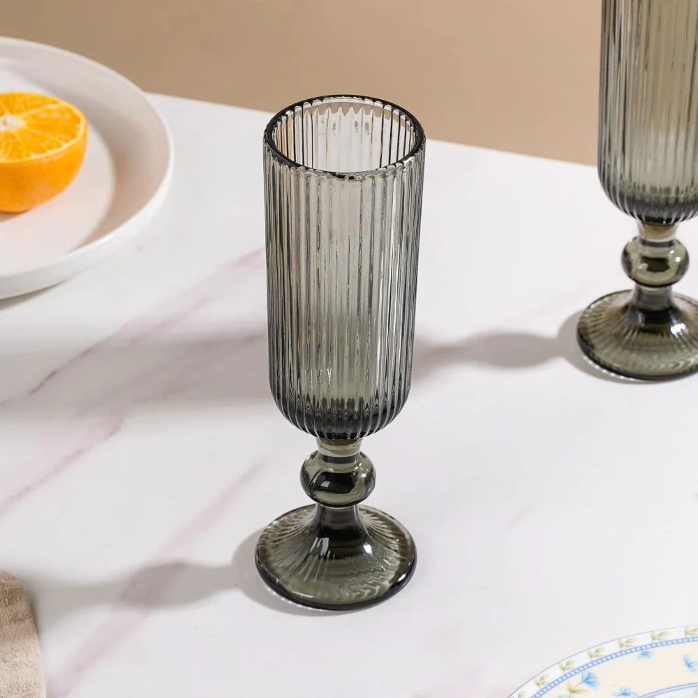 Fluted Champagne Glass Ash Grey Set Of 6 250ml - Image 6