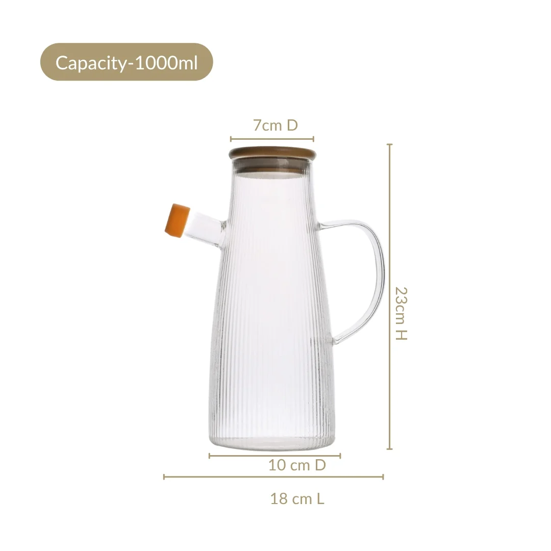 Fluted Cooking Oil Dispenser Bottle With Wooden Lid 1000ml - Image 3