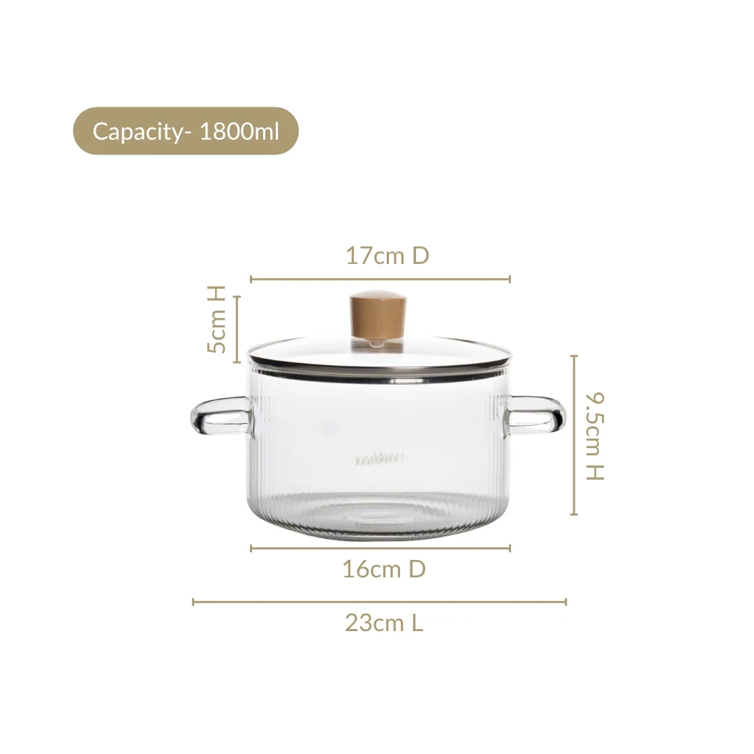 Fluted Design Glass Cooking Pot With Lid 1800ml - Image 4