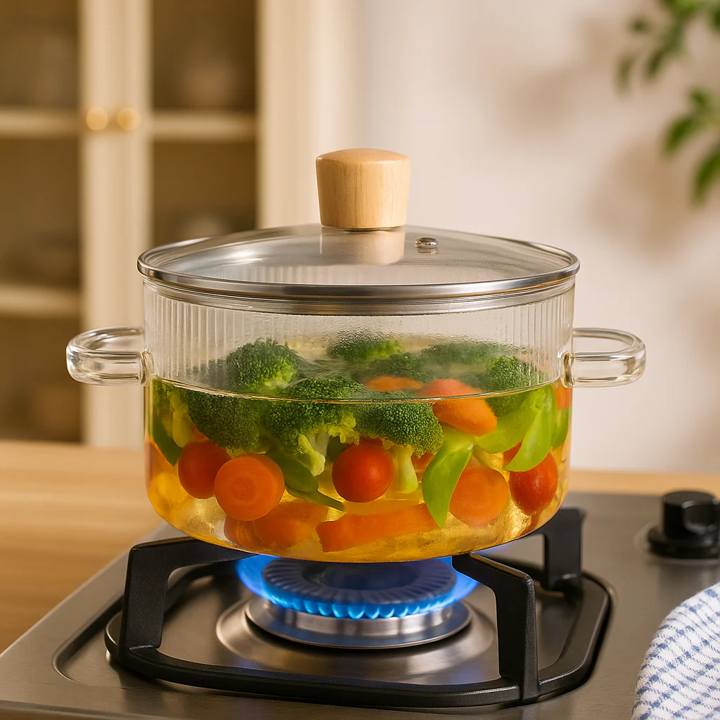 Fluted Design Glass Cooking Pot With Lid 1800ml - Image 6