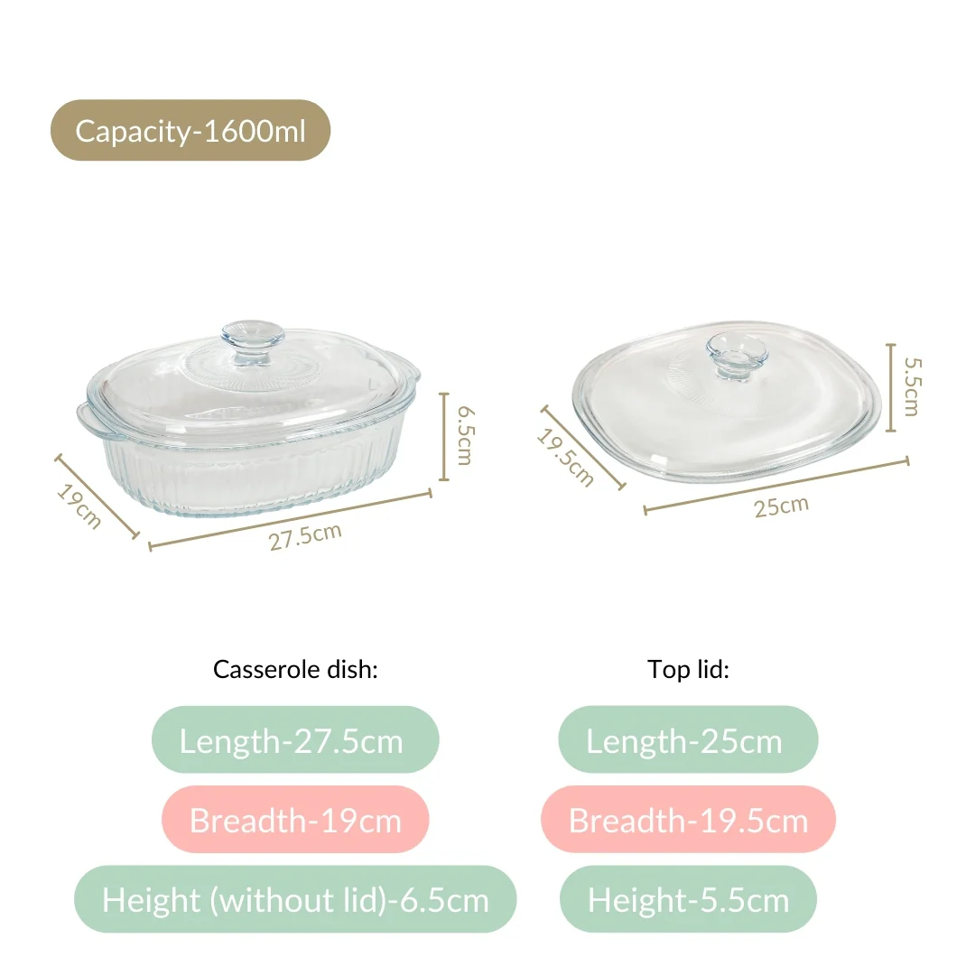 Fluted Glass Casserole Dish With Lid 1600ml - Image 4