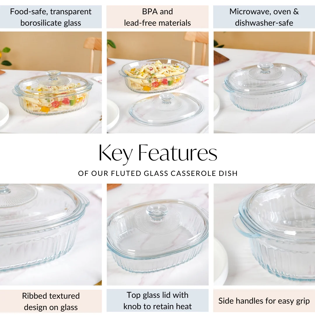 Fluted Glass Casserole Dish With Lid 1600ml - Image 5