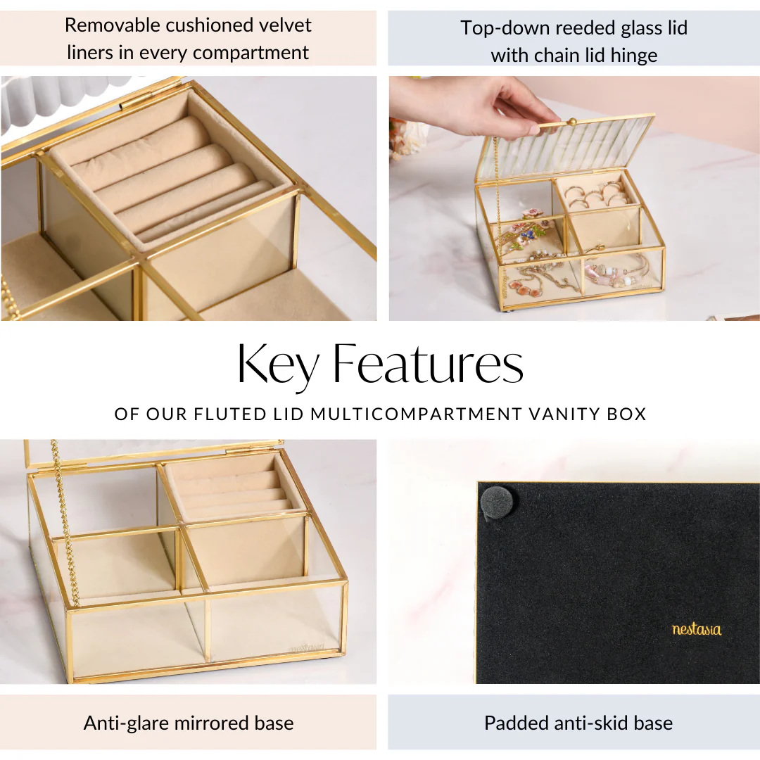 Fluted Lid Multi Section Glass Jewellery Box - Image 6