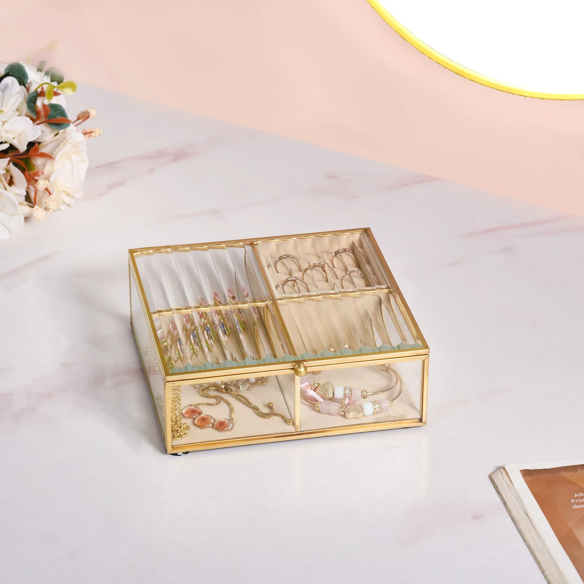 Fluted Lid Multi Section Glass Jewellery Box - Image 7