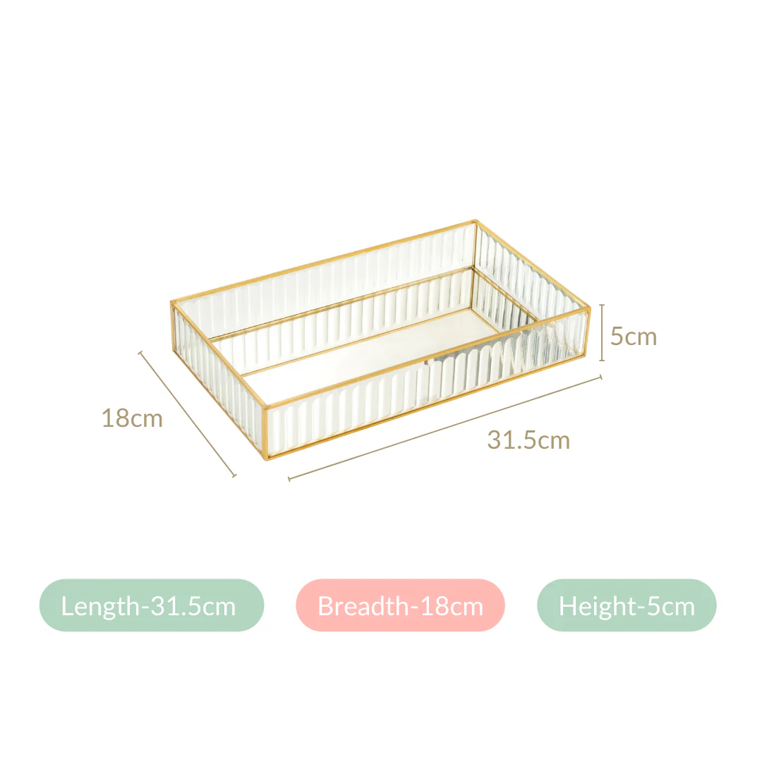 Fluted Mirror Glass Vanity Tray Large - Image 4