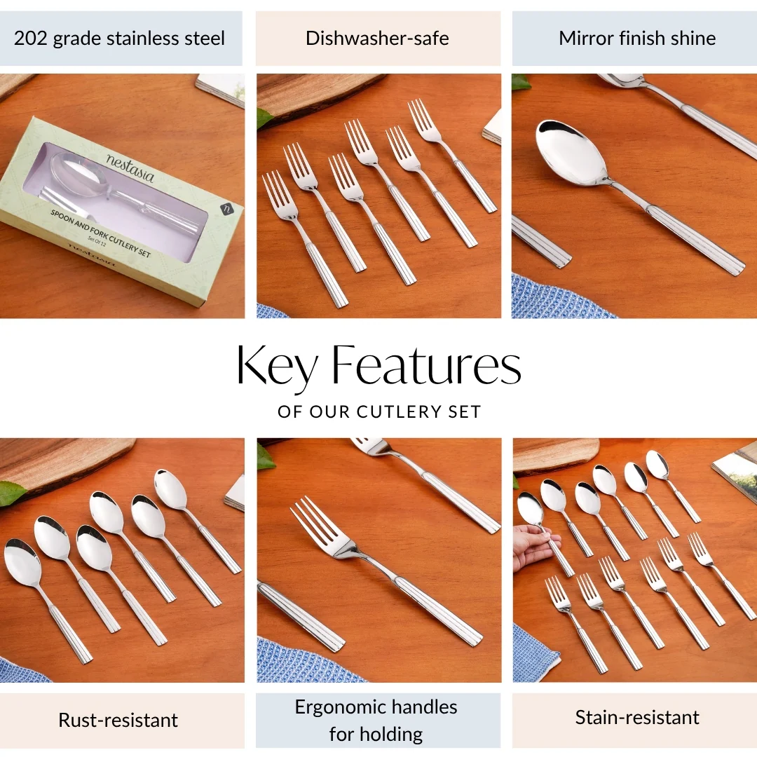 Fluted Stainless Steel Table Spoon And Fork Set Of 12 - Image 4